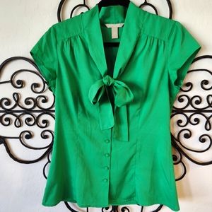 The Perfect Green Banana Republic Top Blouse With Neck Tie Sz. 6